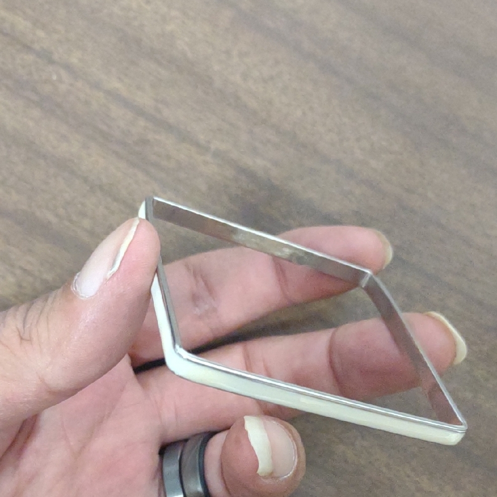 Square Bangle Silver Tone And White Enamel Bracelet